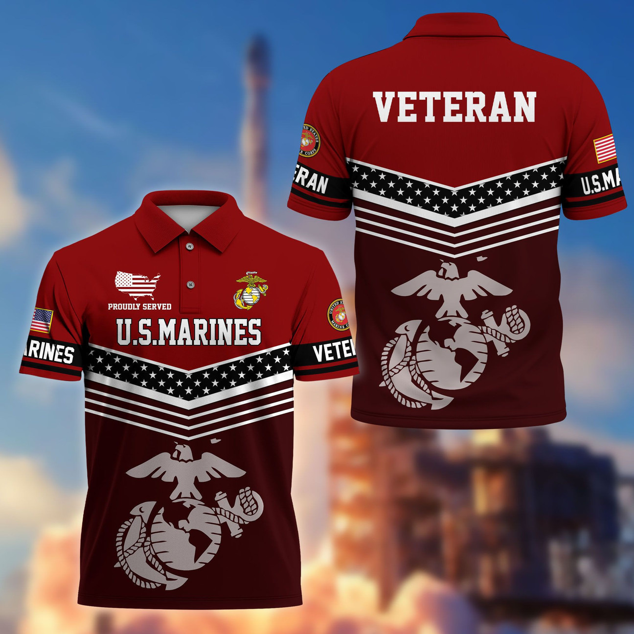 US Marine Veterans Polo Shirt Proudly Served USMC Shirt Gift for Veterans