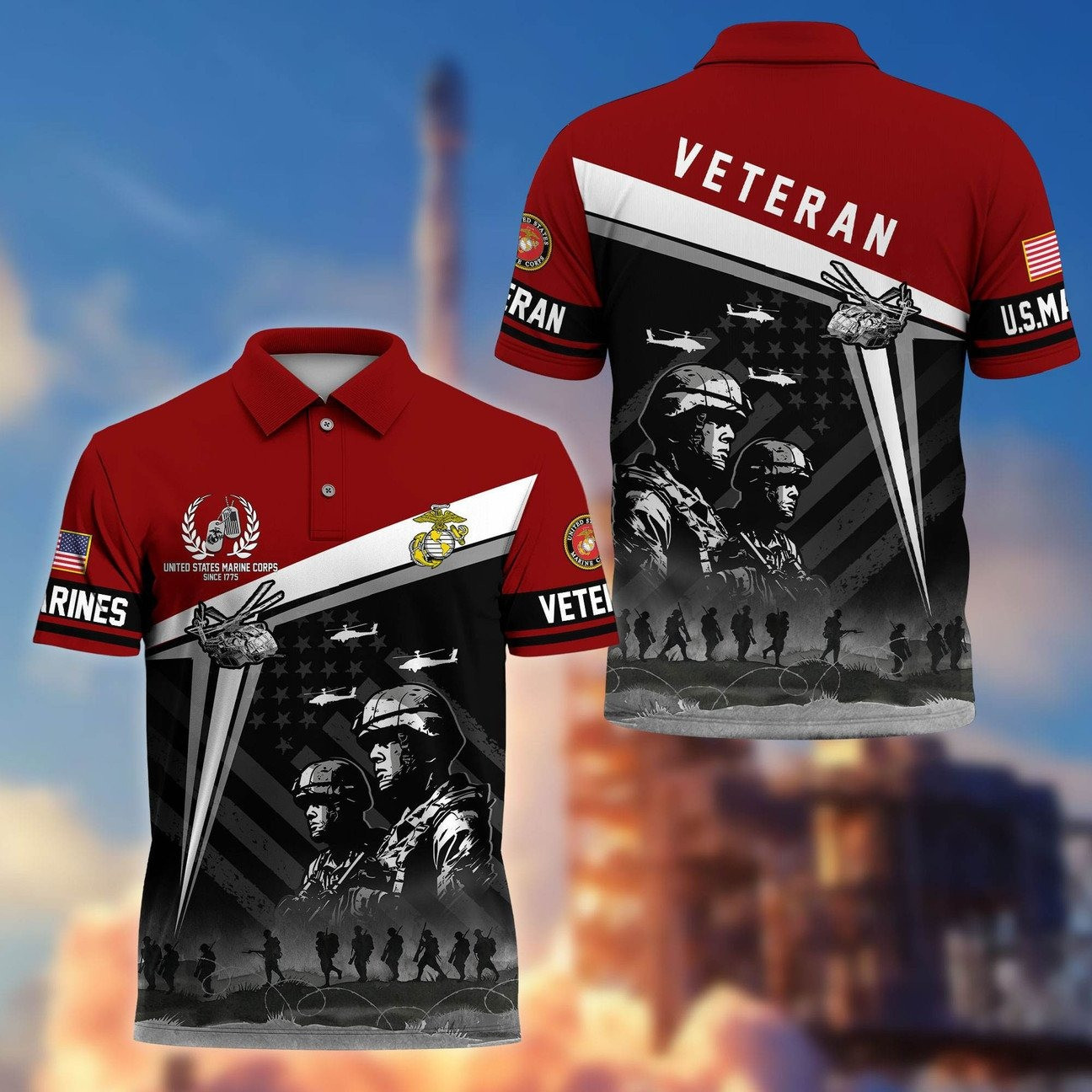 US Marine Veterans Polo Shirt USMC Patriotic Shirt Gift for Marine Veterans