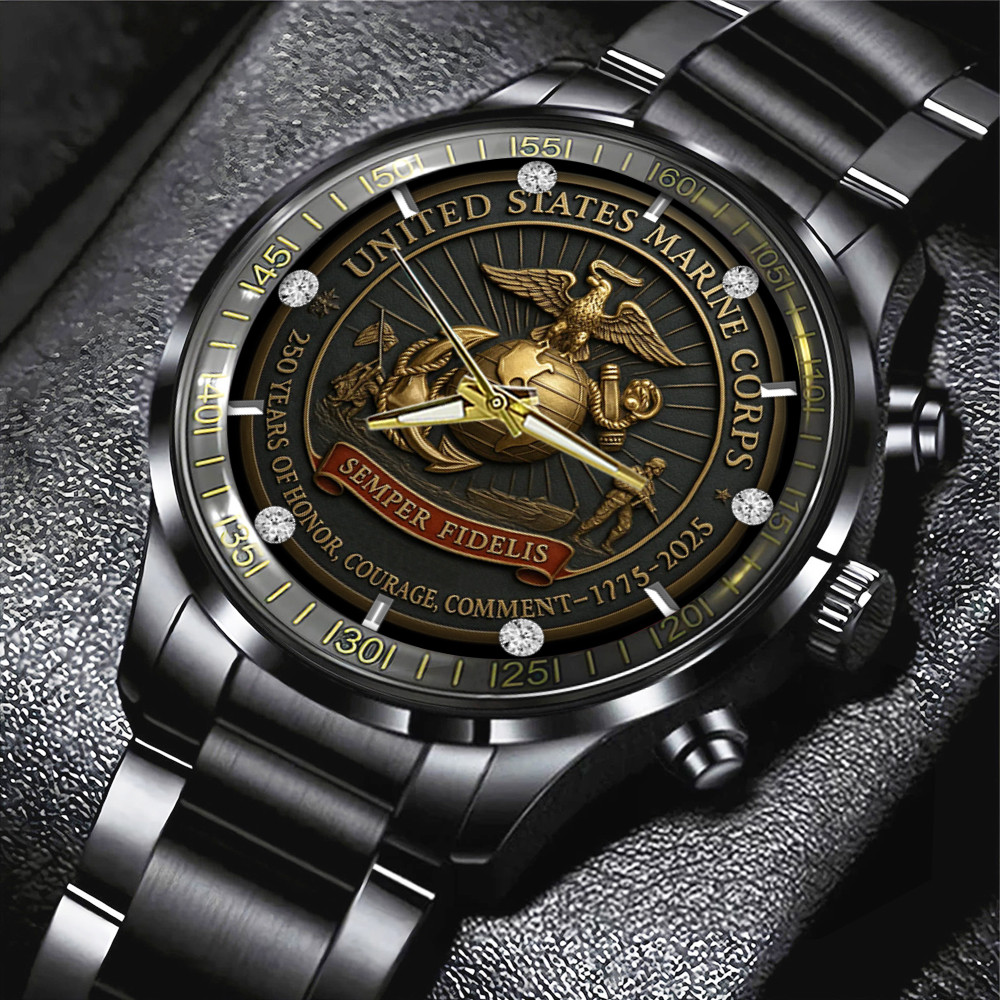 US Marines 250Th Anniversary 2025 Steel Watch Semper Fidelis Marines Watch Gift For Enthusiasts