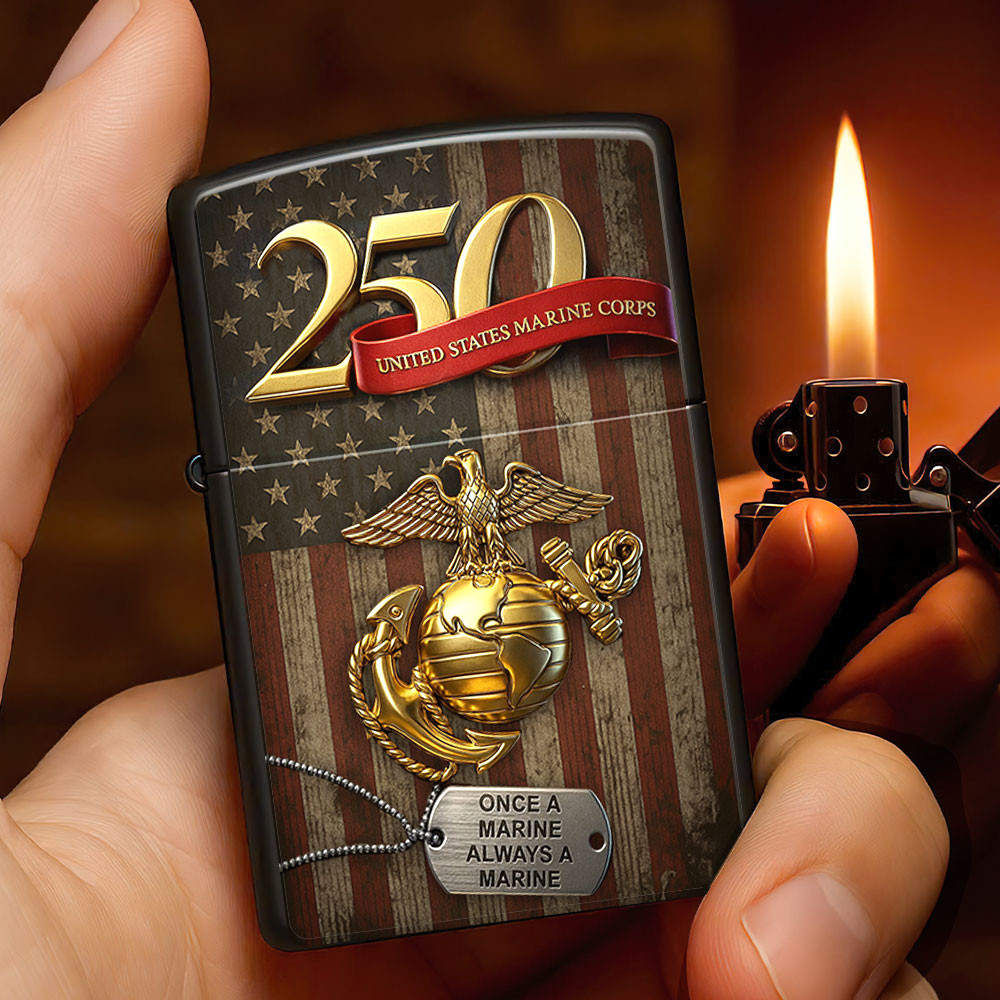 US Marines 250th Anniversary 2025 Zippo Lighter Case American Flag Pattern Zippo Veteran Gifts