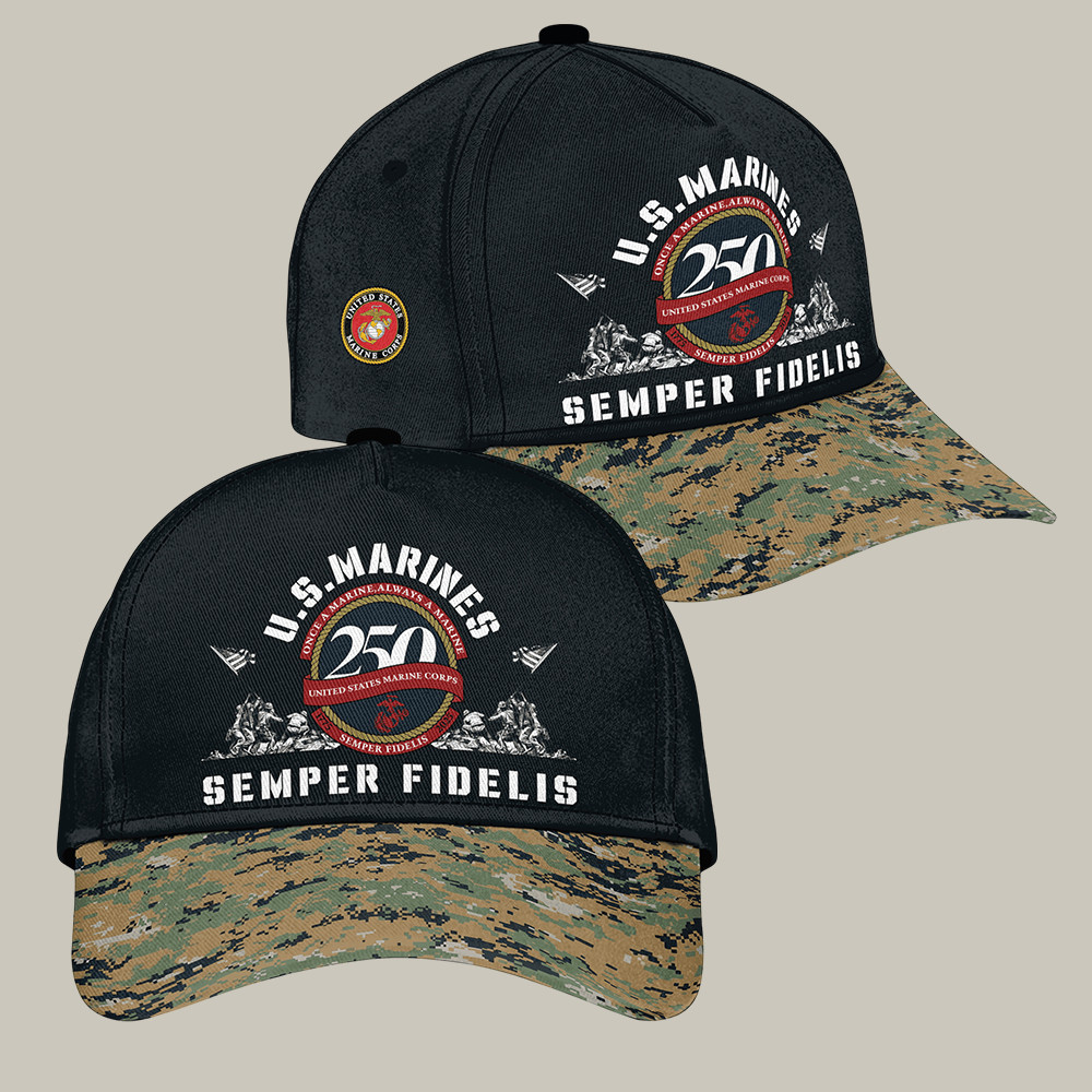 US Marines 250Th Anniversary Camo Hat Semper Fidelis Baseball Cap Present For Him