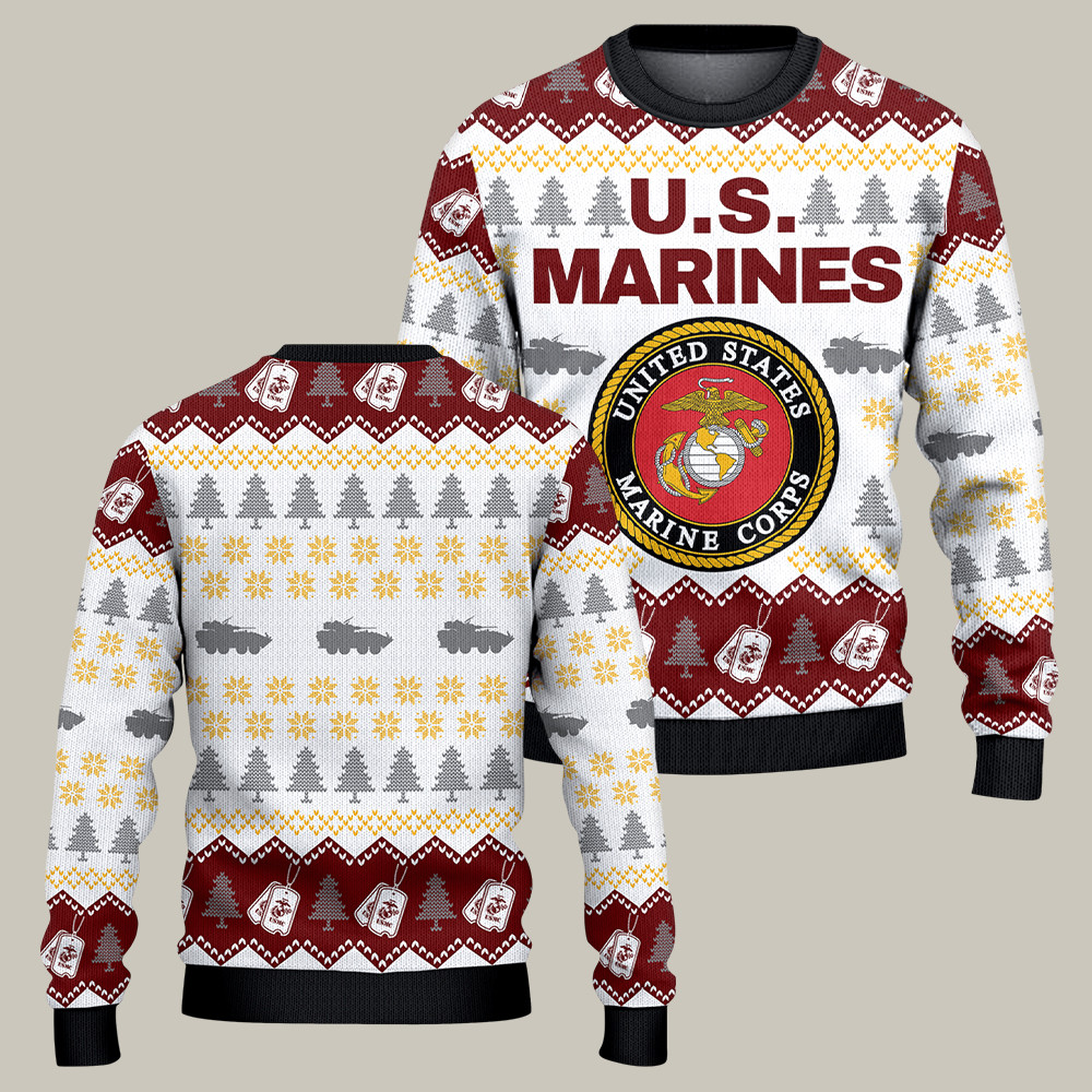 US Marines 250th Anniversary Christmas Ugly Sweater DD214 Apparel Gifts For Patriots
