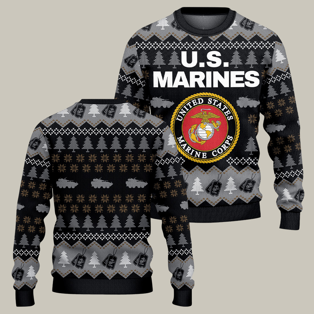 US Marines 250th Anniversary Christmas Ugly Sweater DD214 Apparel Patriotic Gift Ideas