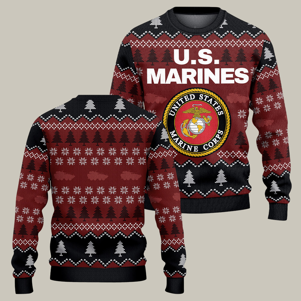 US Marines 250th Anniversary Christmas Ugly Sweater Usmc Clothing Gifts For Father