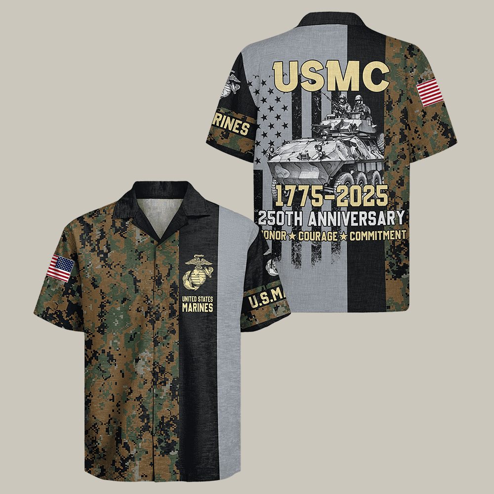 US Marines 250th Anniversary Hawaiian Shirt Honor Courage Commitment Shirt USMC Gift