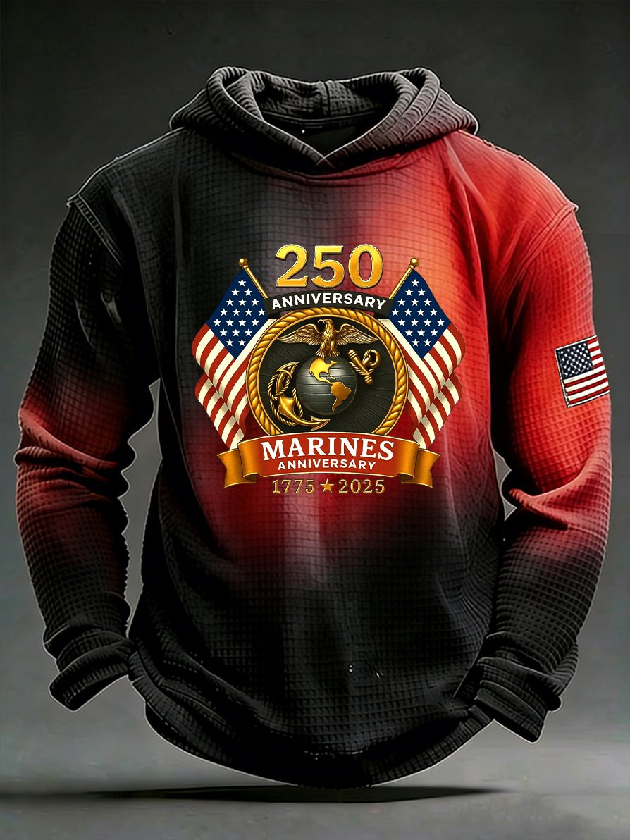 US Marines 250th Anniversary Hoodie American Flag USMC Merch Gifts For Marines Men