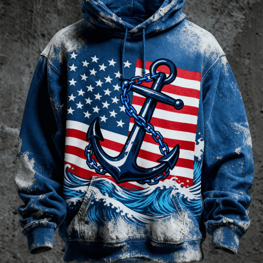 US Marines 250th Anniversary Hoodie Pattern Anchor Retro Style Good Veterans Day Gifts