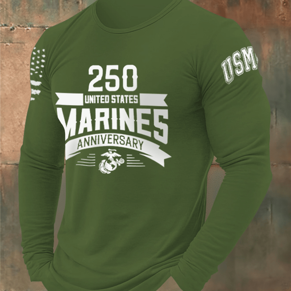 US Marines 250th Anniversary Long Sleeve Shirt American Flag Patriotic Merch Usmc Presents