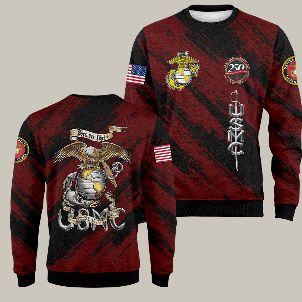 US Marines 250th Anniversary Sweatshirt Semper Fidelis Marine Unit Pride USMC Gifts
