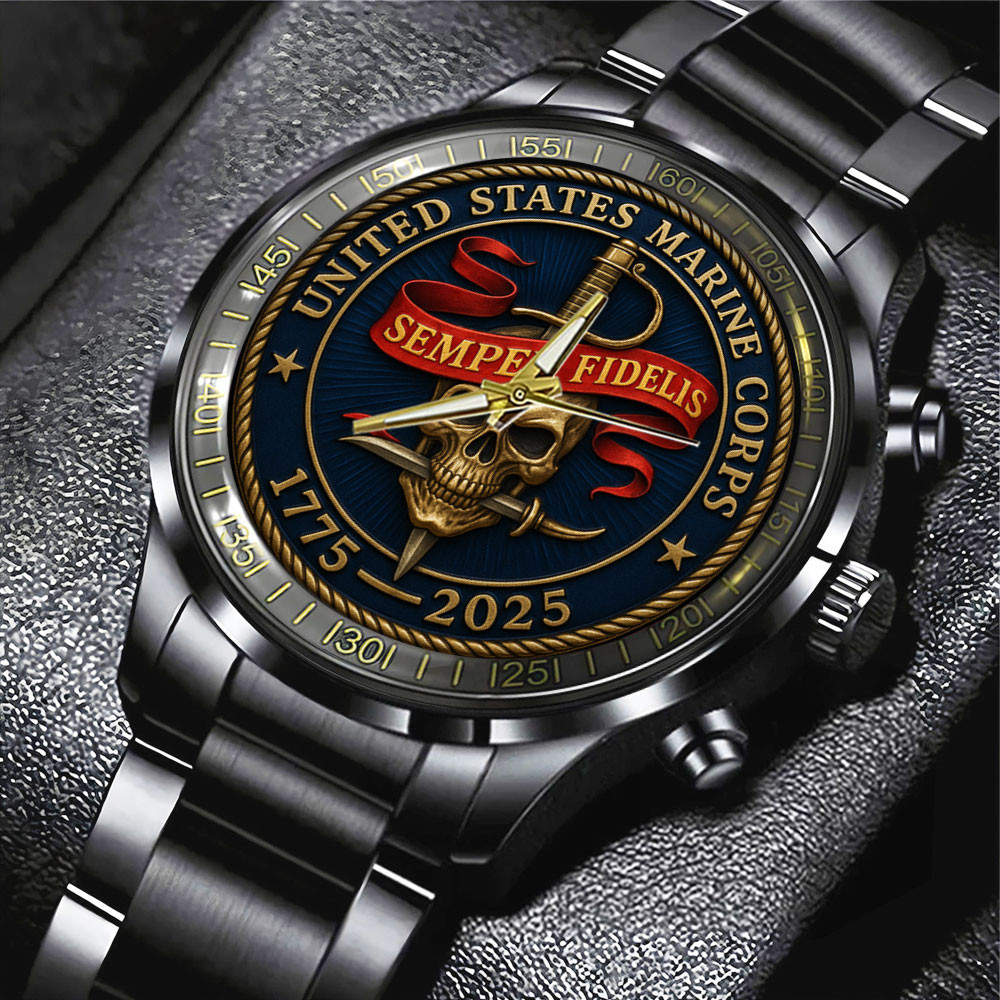 US Marines 250Th Birthday 2025 Stainless Steel Watch Semper Fidelis Gifts For Father