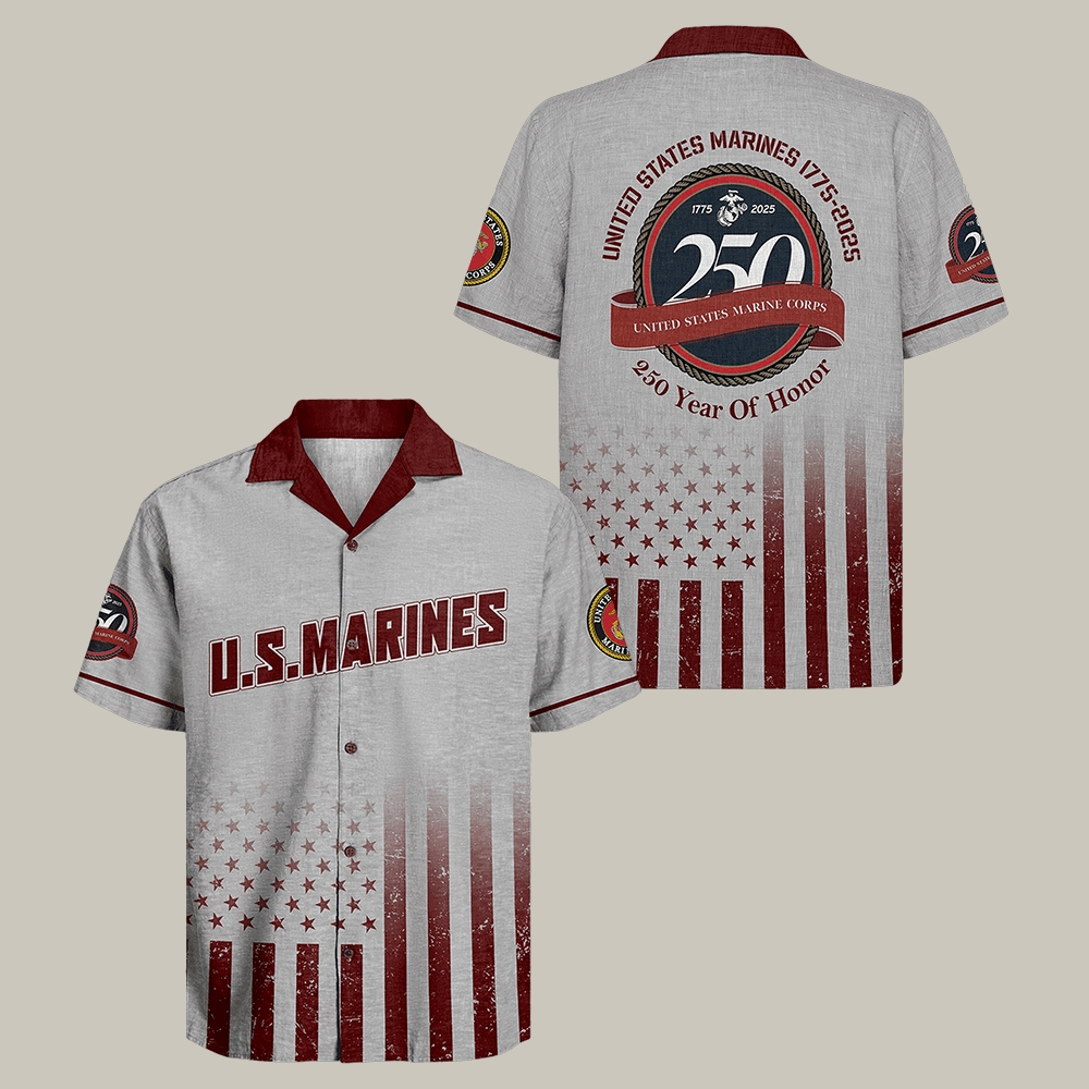 US Marines 250th Years Of Honor Hawaiian Shirt Marine Corps Merch Marines Gift For Men