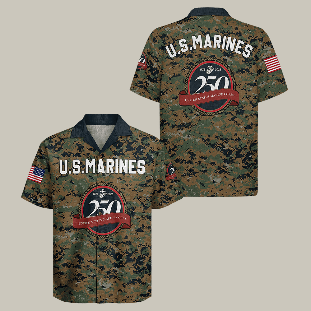 US Marines 250th Years Of Service Hawaiian Shirt 250th Anniversary Clothes USMC Gift