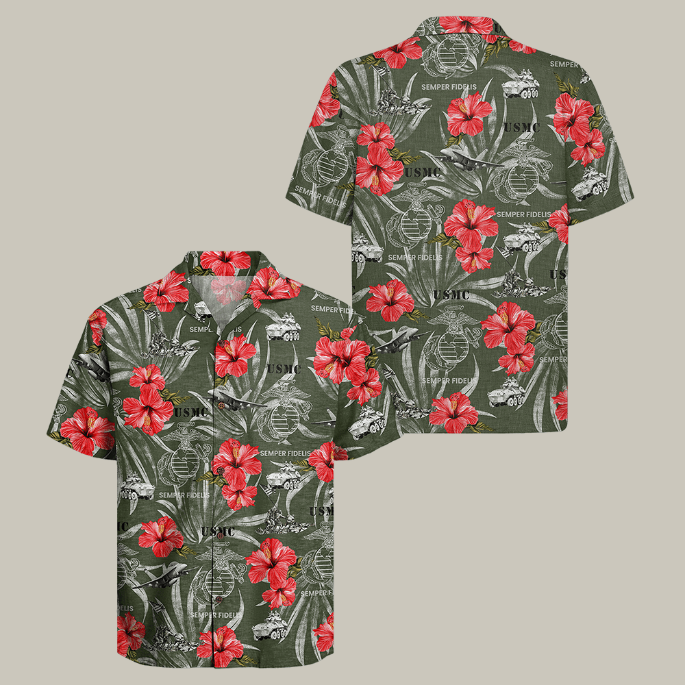 US Marines 250th Years Of Service Hawaiian Shirt Floral Marine Corps Shirt Best Gift For USMC
