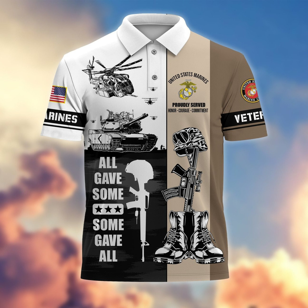 US Marines Battlefield Cross All Gave Some, Some Gave All Polo Shirt Veteran Gift For Dad and Husband on Veterans Day