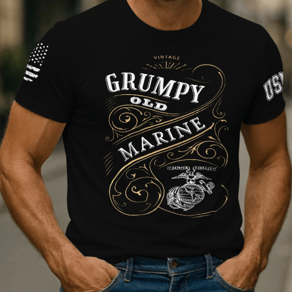 US Marines Grumpy Old Marine T-Shirt Semper Fidelis Patriotic Shirt Usmc Presents