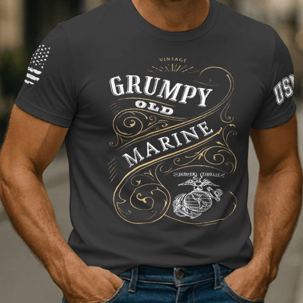 US Marines Grumpy Old Marine T-Shirt Semper Fidelis Patriotic Shirt Usmc Presents