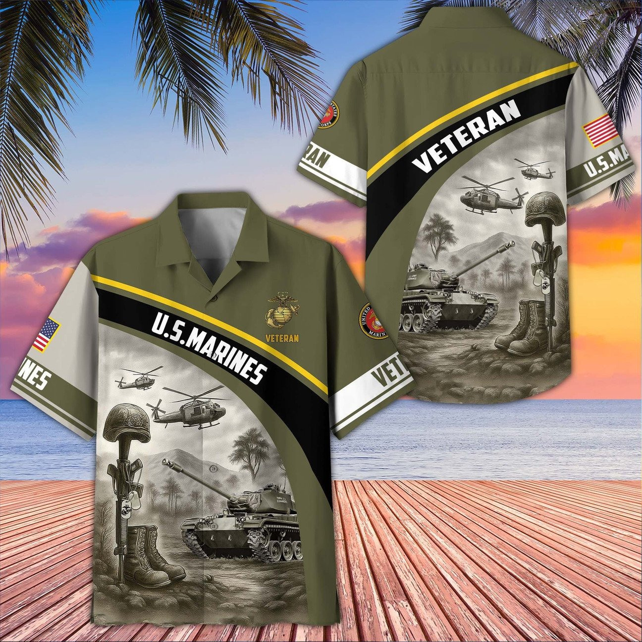 US Marines Hawaiian Veteran Military Soldier Helicopter Shirt Memorial Gift for Army Men on Veterans Day