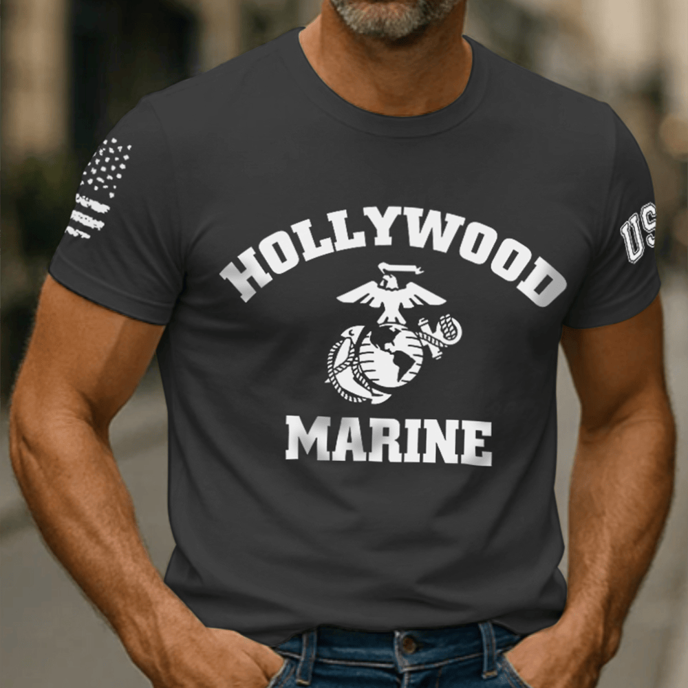 US Marines Hollywood Marine T-Shirt Semper Fidelis Patriotic Shirt Unique Usmc Gifts