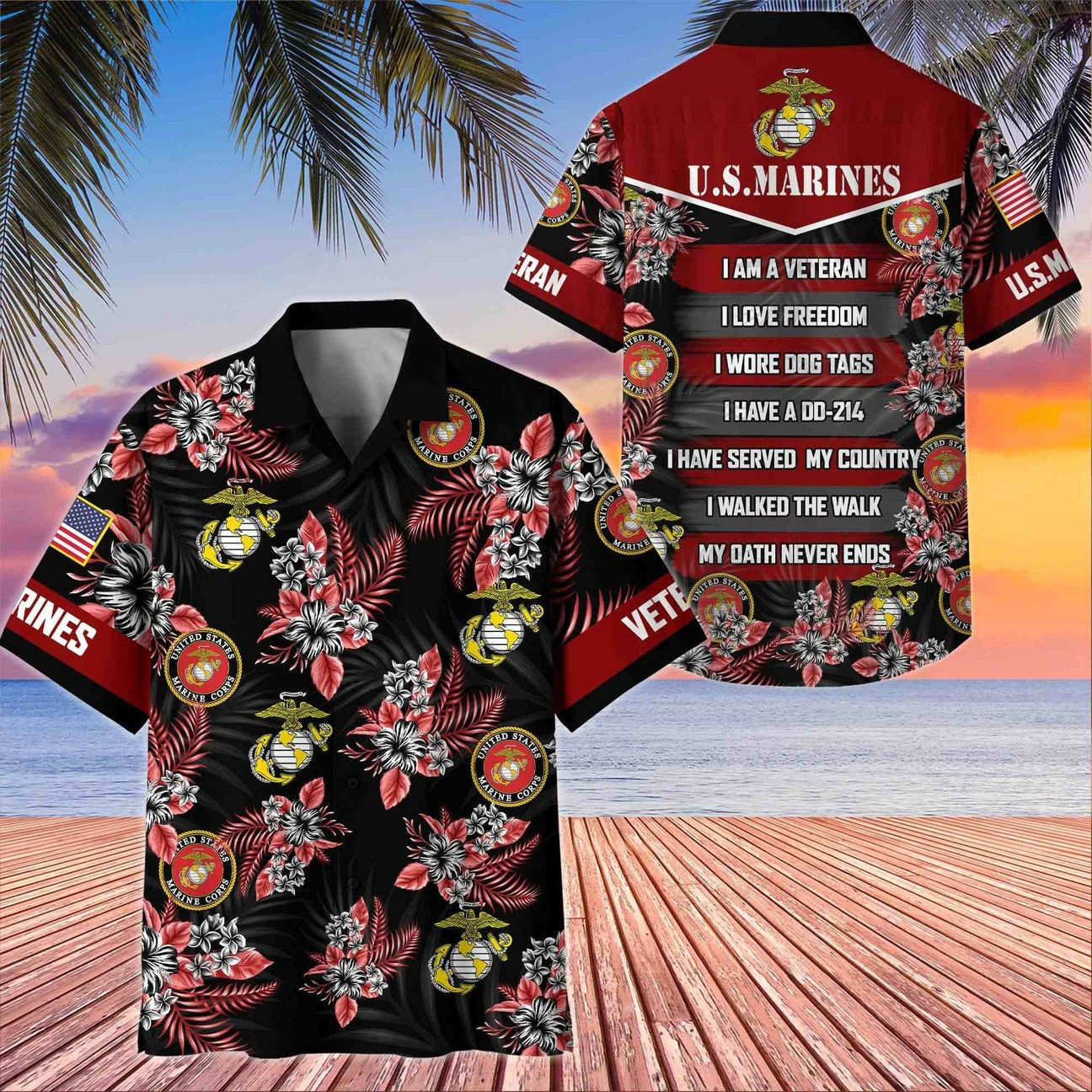 US Marines I am Veteran I love Freedom Hawaiian Shirt Gift for Army Mens on Veterans Day