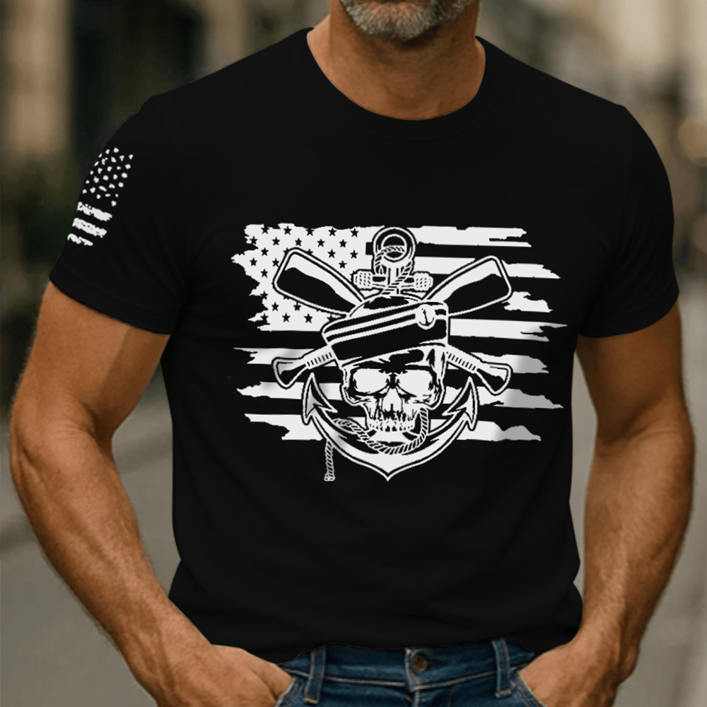 US Marines Military Skull Black T-Shirt American Flag Patriotic Apparel Gifts For Marines