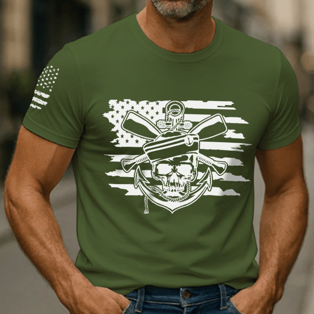 US Marines Military Skull T-Shirt American Flag Patriotic Apparel Gifts For Marines