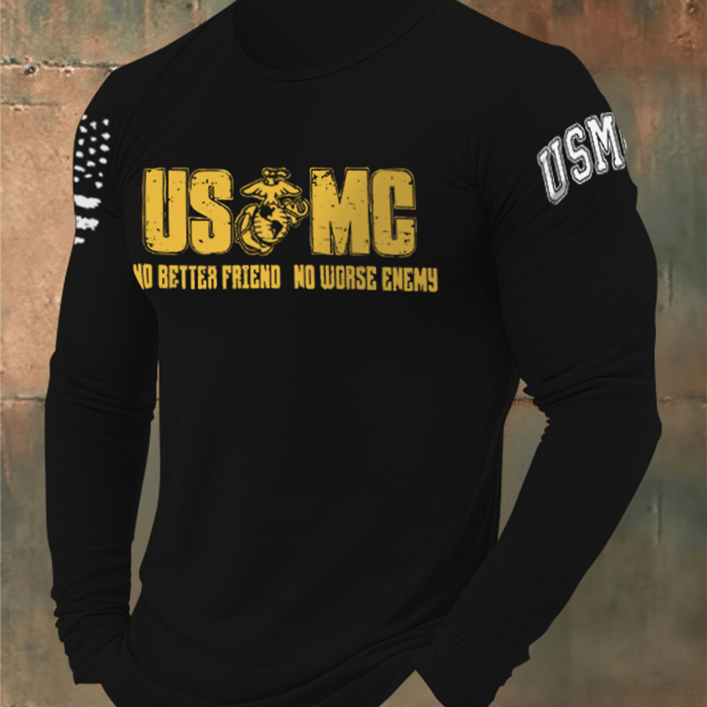 US Marines No Better Friend No Worse Enemy Black Long Sleeve Shirt Patriotic Gifts