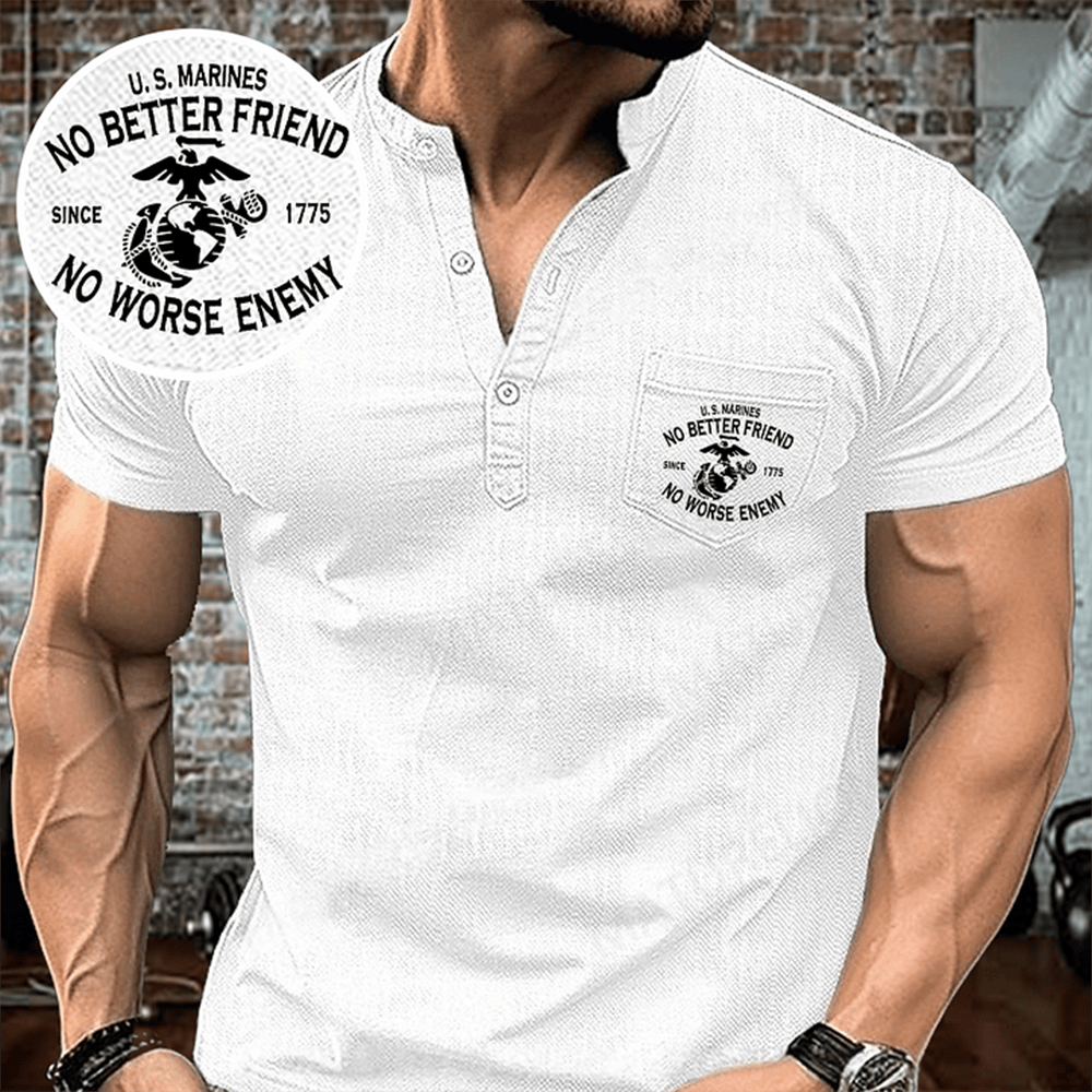 US Marines No Better Friend No Worse Enemy White Button Shirt Proud Marine Shirt Usmc Presents