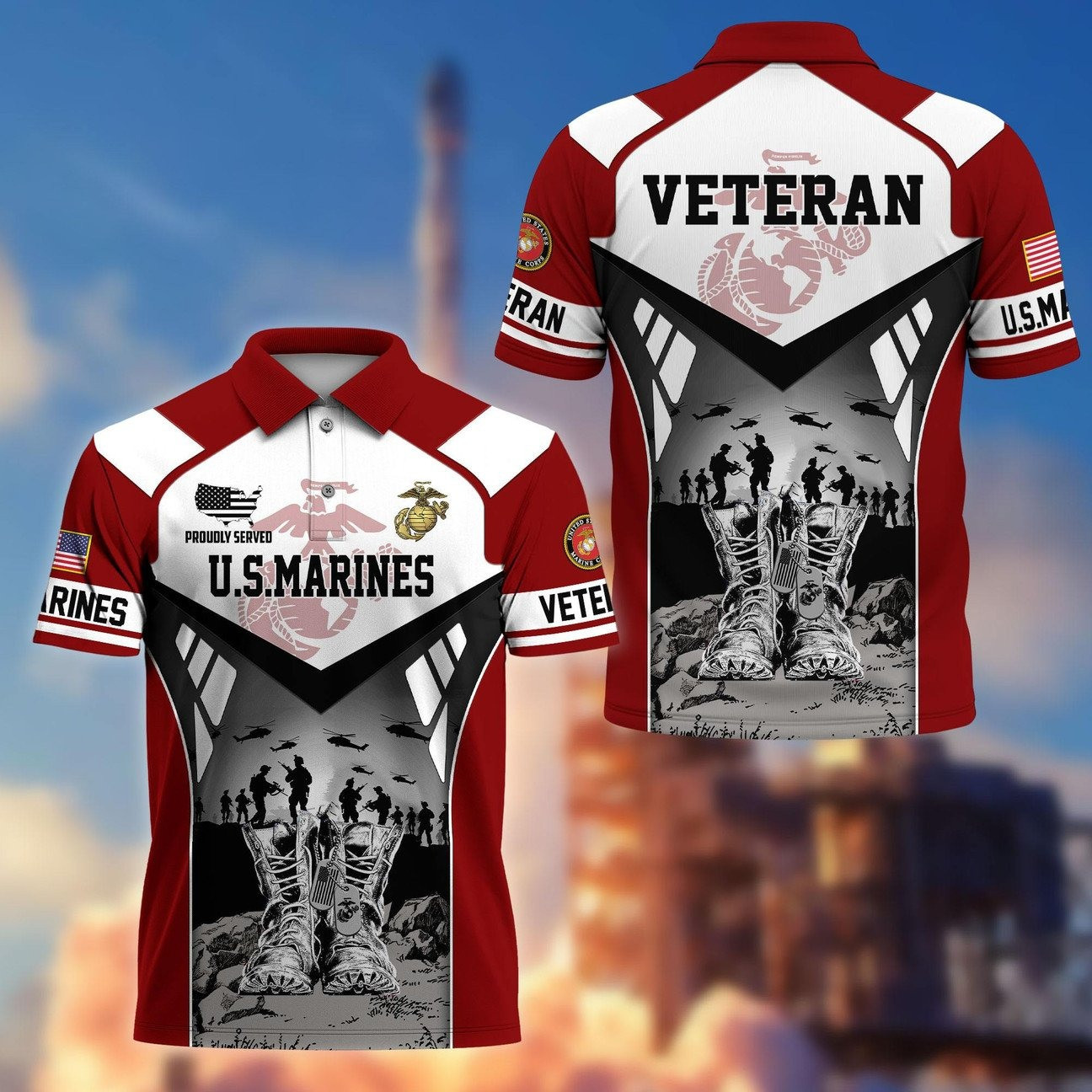 US Marines Patriotic Veterans Polo Shirt Great Gift for Dad and Husband and Friends on Veterans Day