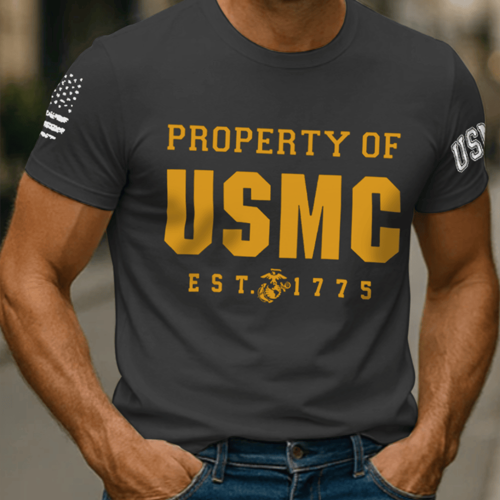 US Marines Property Of Usmc T-Shirt Est 1775 Patriotic Apparel Marine Retirement Gifts