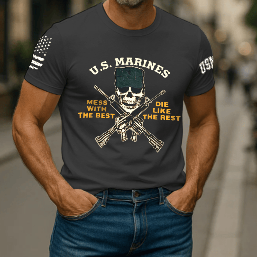 US Marines Retro Skull Helmet T-Shirt Mess With The Best Usmc Apparel Gift Ideas