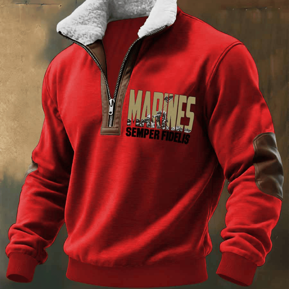 US Marines Stand Collar Quarter Zip Sweatshirt Semper Fi Marine Clothing Gifts For Him