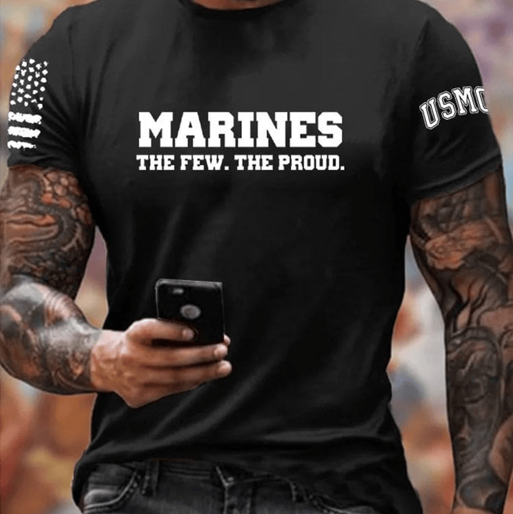 US Marines The Few The Proud T-Shirt American Flag Usmc Merch Us Marine Corps Gifts