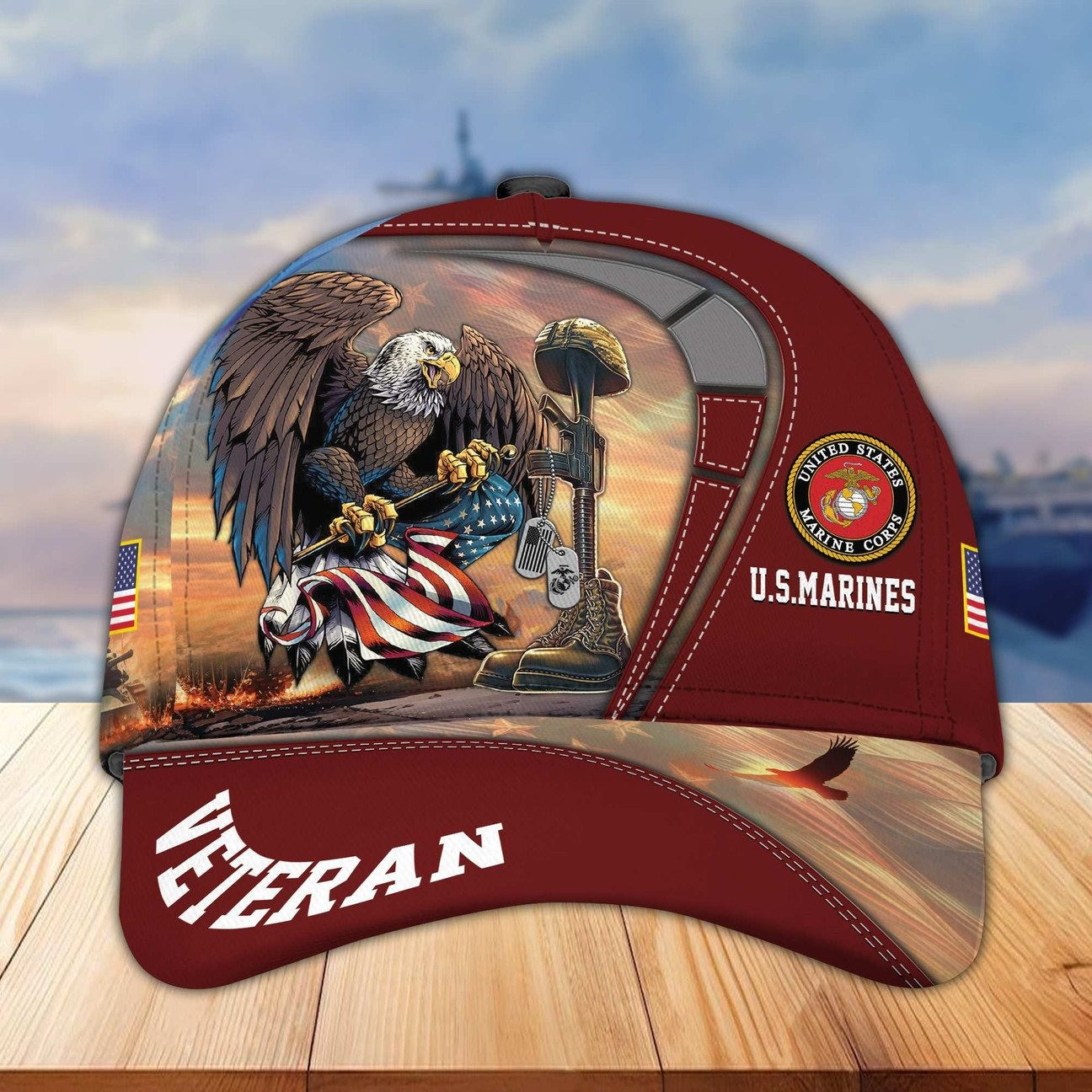 US Marines Veteran Baseball Hat With Eagle And USA Flag USMC Cap Gift for Military Veterans