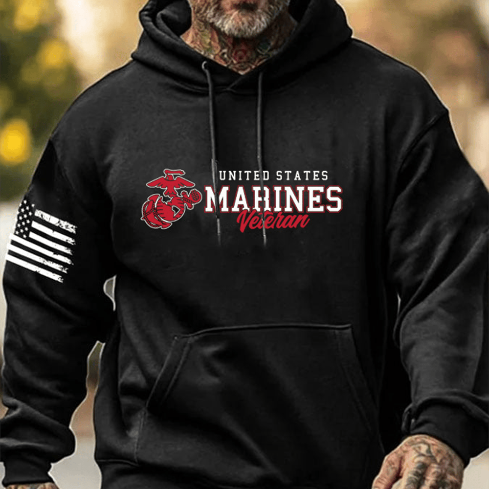 US Marines Veteran Black Hoodie Proud Marines Veteran Usmc Apparel Military Gift Ideas
