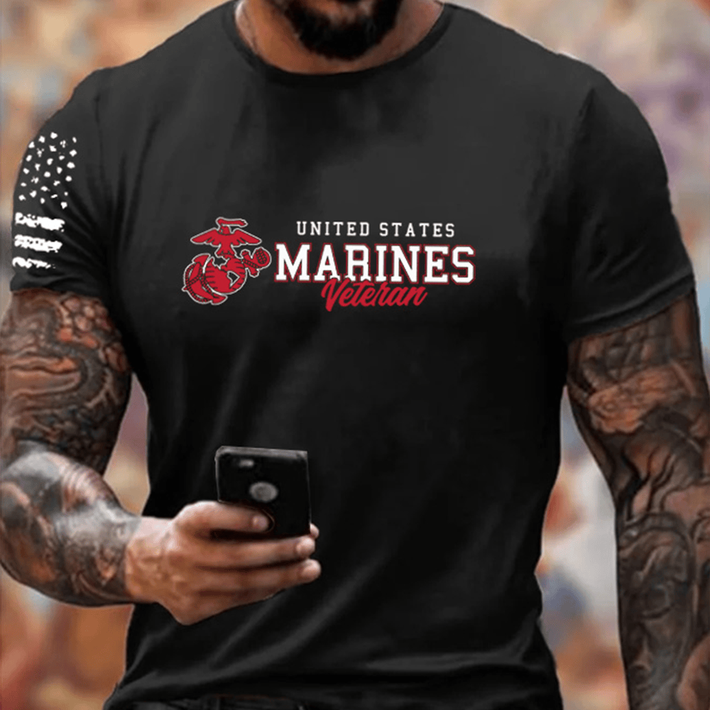 US Marines Veteran Black T-Shirt Proud Marines Veteran Usmc Merch Great Gifts For Marines