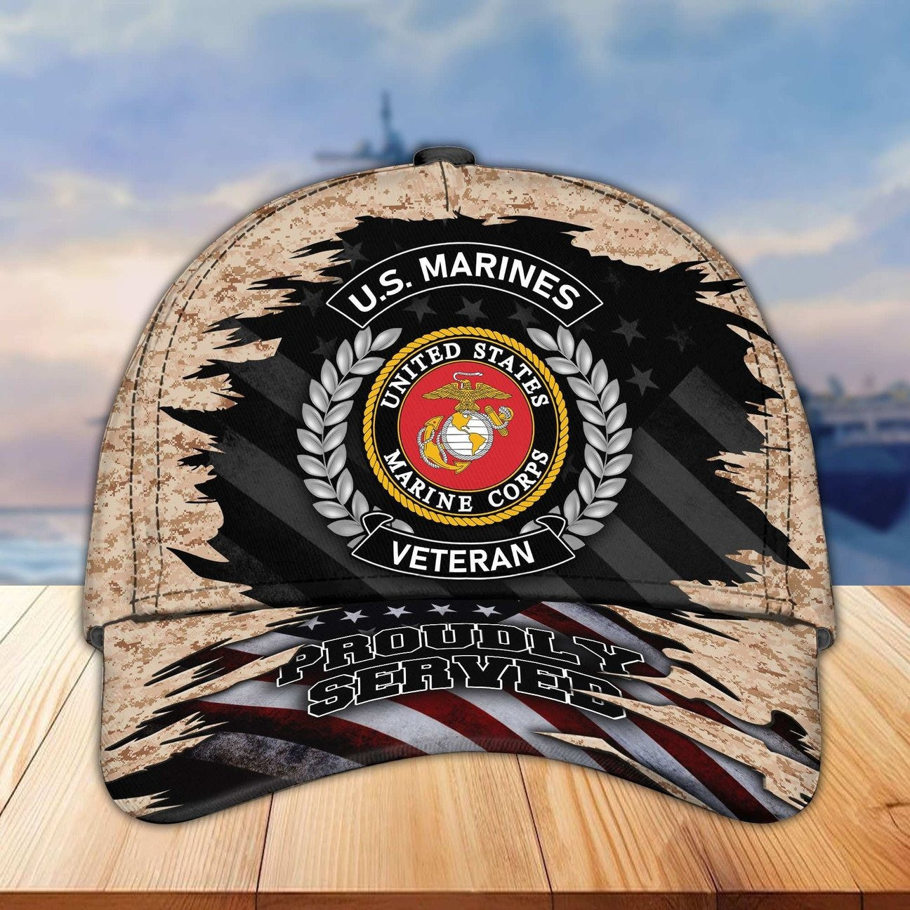US Marines Veteran Camo Baseball Cap Patriotic Gift For Proud Army on Veterans Day