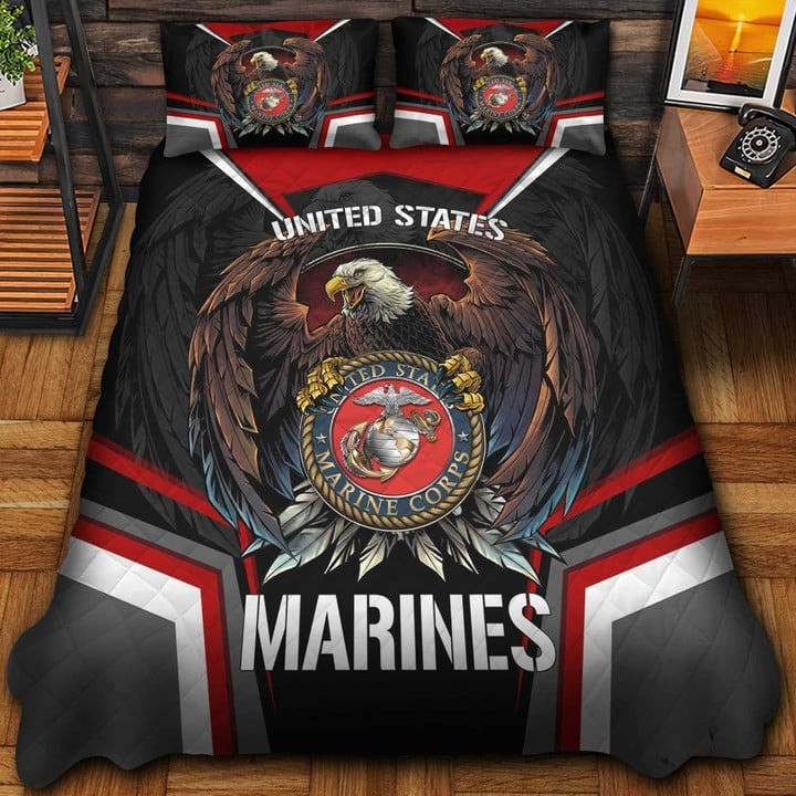 US Marines Veteran Quilted Bedding Set Duvet Cover Bedspread Bedroom Decor Gifts For Mom