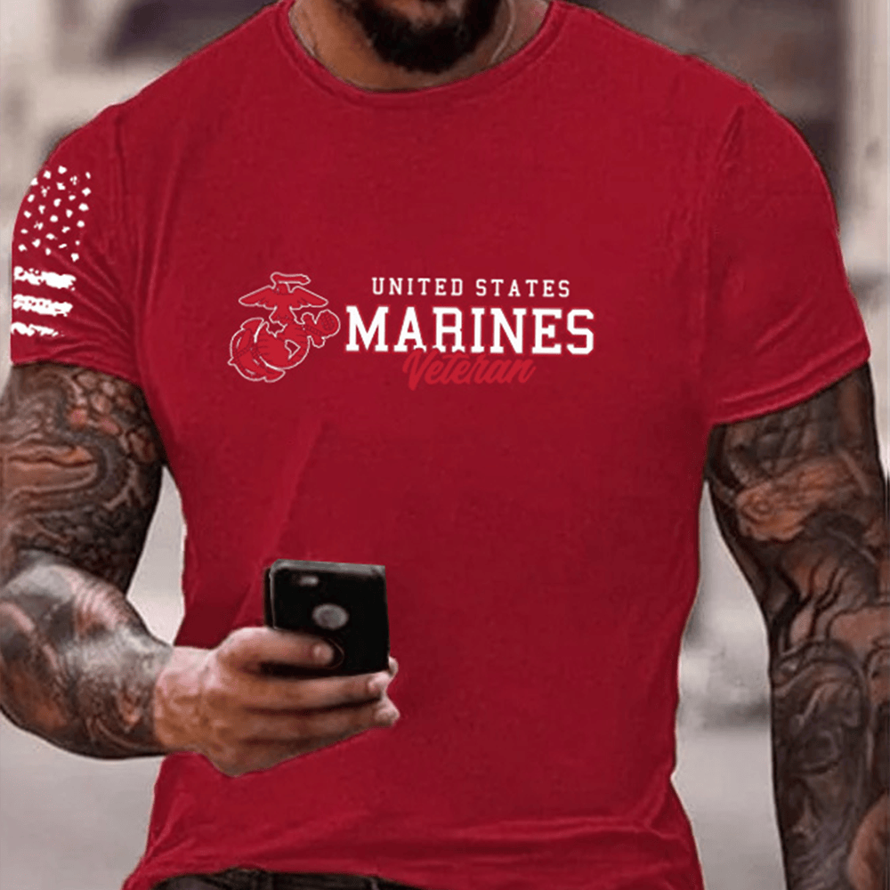 US Marines Veteran Red T-Shirt Proud Marines Veteran Usmc Merch Great Gifts For Marines