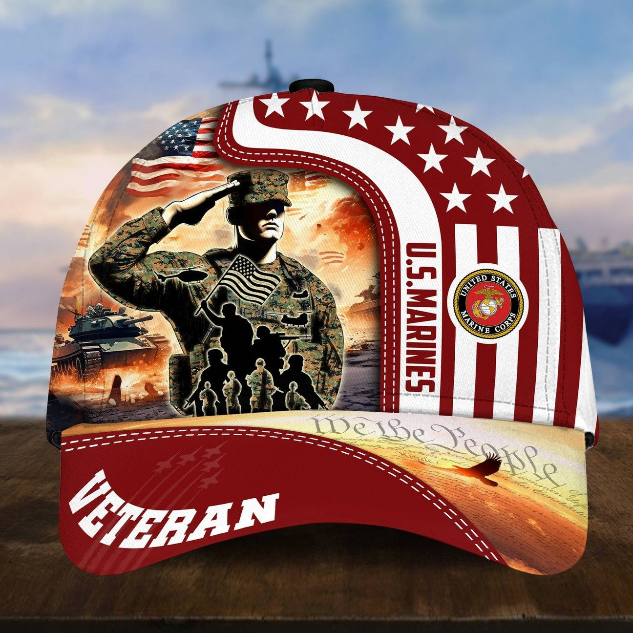US Marines Veteran Salute Patriotic Baseball Cap Gift For Husband on Veterans Day