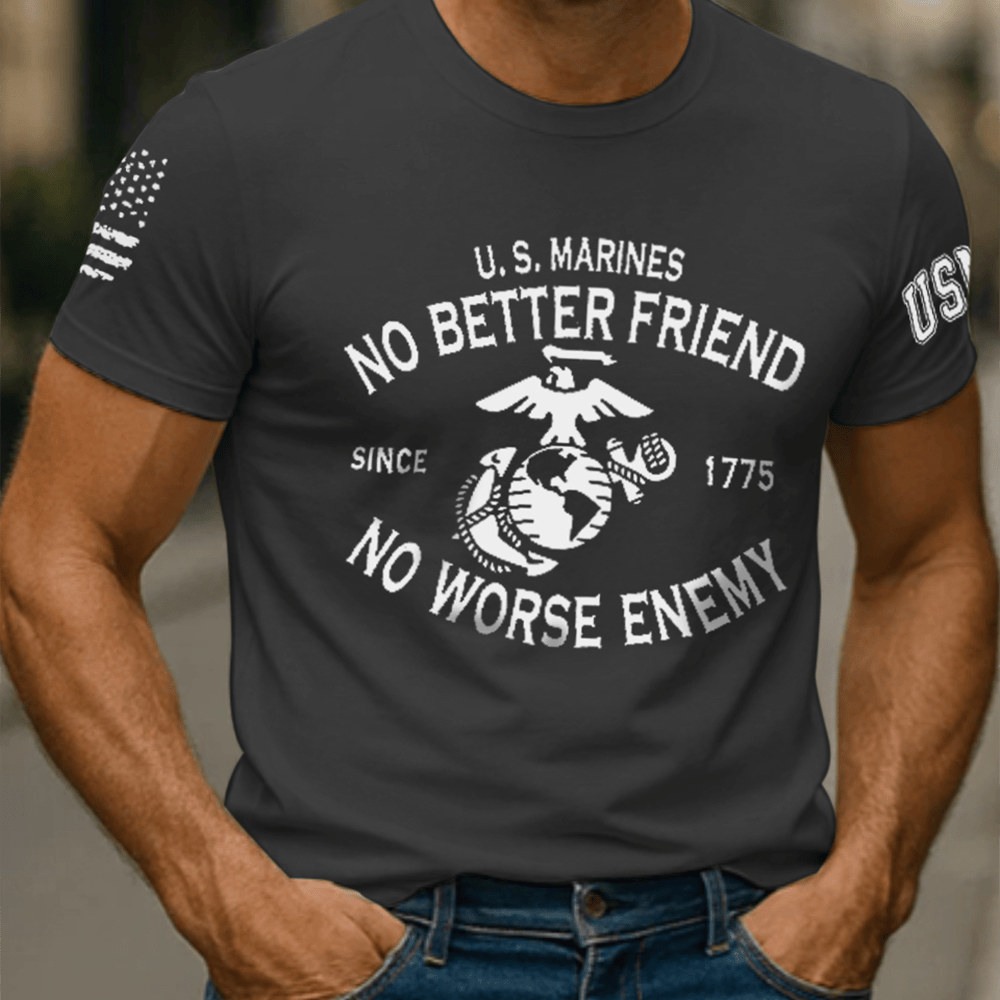 US Marines Veteran T-Shirt No Better Friend No Worse Enemy Men Since 1775 Shirt Veteran Gifts