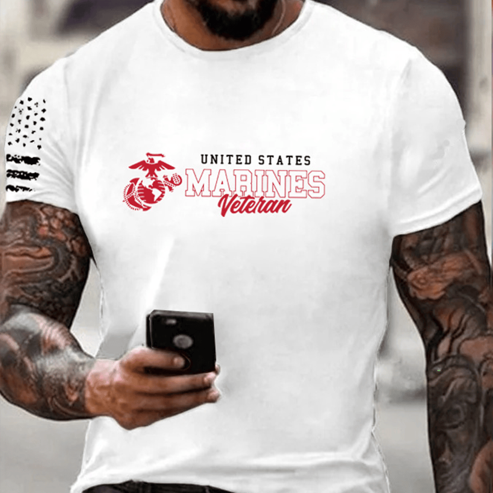 US Marines Veteran White T-Shirt Proud Marines Veteran Usmc Merch Great Gifts For Marines