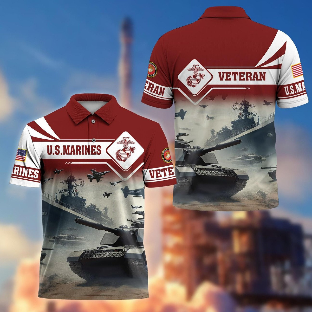 US Marines Veterans Polo Shirt Men's Patriotic Shirt Gift For Marines Veterans