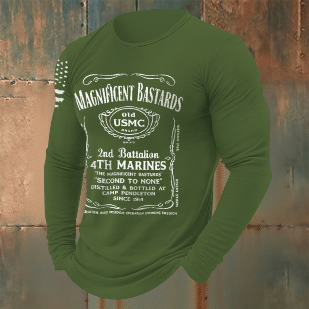 US Marines Whiskey Label Motto Black Long Sleeve Shirt Patriotic Apparel Marine Corp Gifts