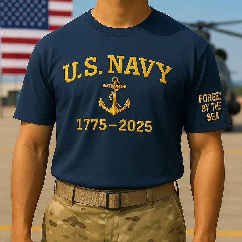 US Navy 1775 2025 250th Anniversary T-Shirt Forged By Sea USN Merch Gifts For Dudes