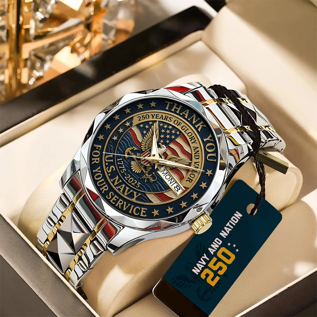 US Navy 250 Years Of Glory And Valor Watch 1775 2025 Thank You For Your Service Gift For Dad