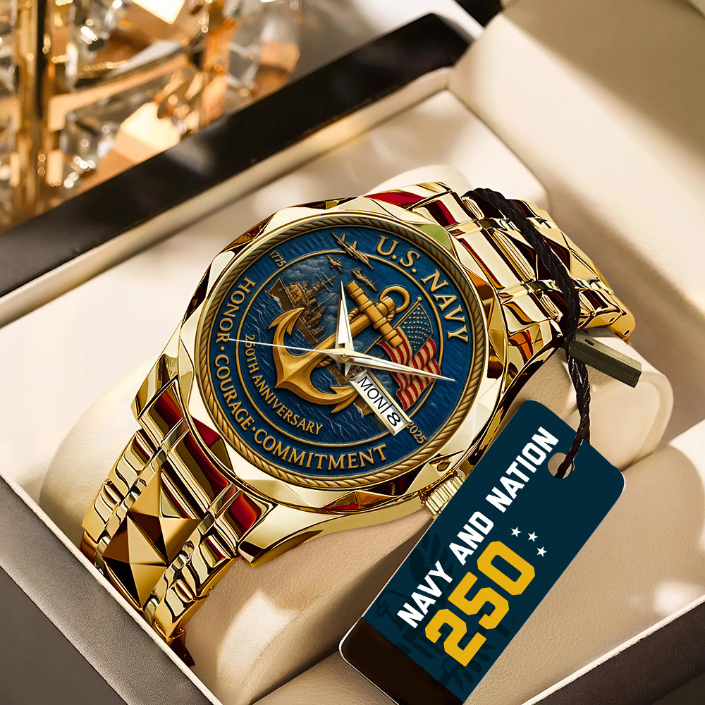 US Navy 250 Years Of Honor Watch Honor Courage Commitment Veteran Merch Navy Gift Ideas