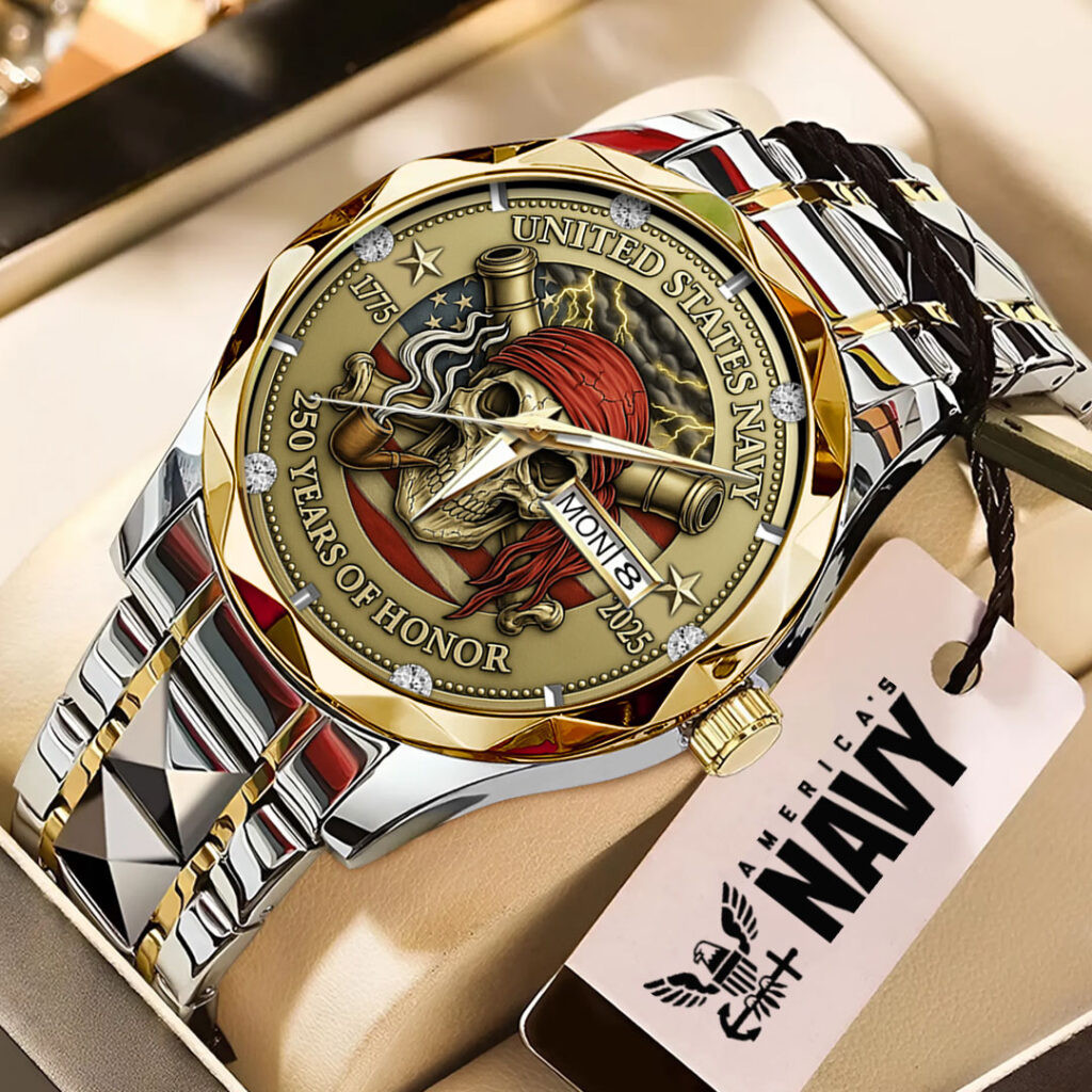 US Navy 250 Years Of Honor Watch Pirate Skull Watch Gift Ideas For Navy Veterans