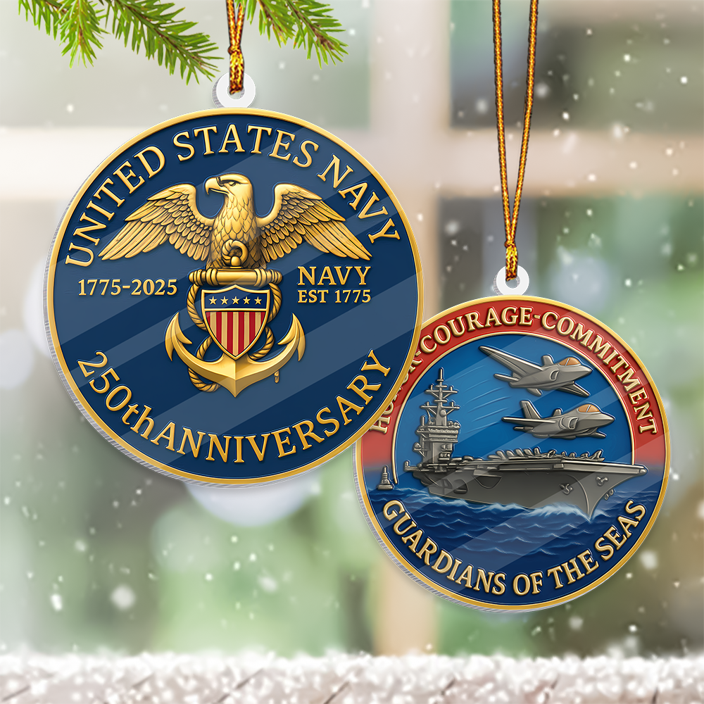 US Navy 250th Anniversary 1775 2025 Christmas Ornament Guardians Of The Seas US Navy Ornament