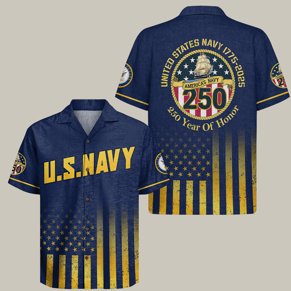 Us Navy 250th Anniversary 1775 2025 Hawaiian Shirt Forged By The Sea Unique Gifts For Him