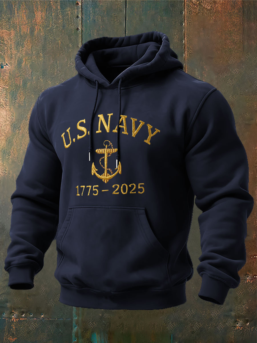 US Navy 250th Anniversary 1775 2025 Hoodie Navy Anchor Pattern Veteran Hoodie Gifts For Men